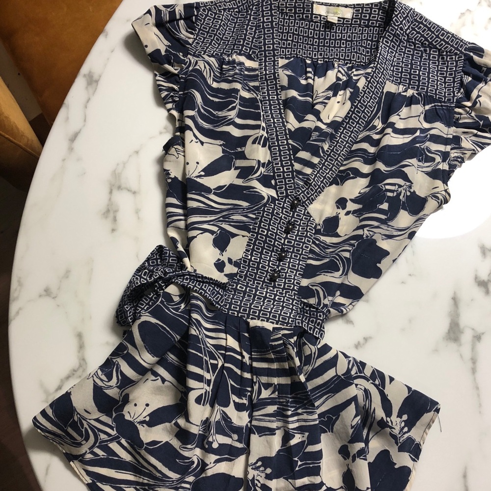 Anthropologie, blue, floral blouse
